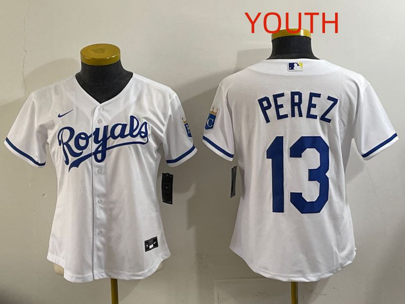 Youth Kansas City Royals #13 Perez White Game Nike MLB Jersey style 001